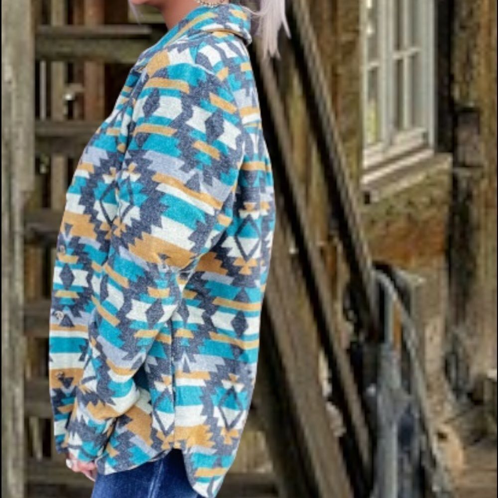 New Turquoise Aztec Pattern Jacket - Picture 3 of 6